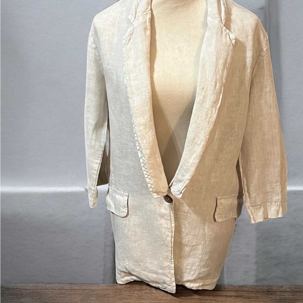 Sabina Cream Blazer Lightweight Linen Notched Lapels Size L